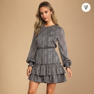 Lulu’s Just for Love Navy Blue Floral Print Long Sleeve Mini Dress